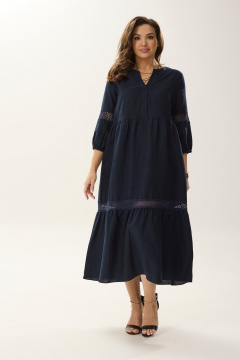 Летнее платье оверсайз с воротником стойкой и карманами MALI 424-026 синий - фото 1