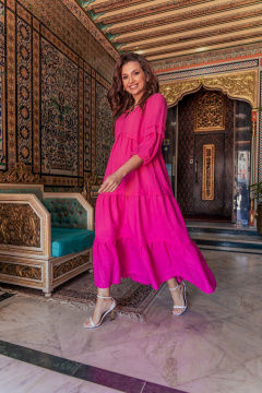 Платье свободного силуэта с юбкой из ярусов и сборками MALI 424-007 фуксия - фото 1