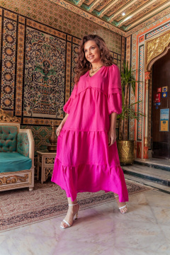 Платье свободного силуэта с юбкой из ярусов и сборками MALI 424-007 фуксия - фото 3