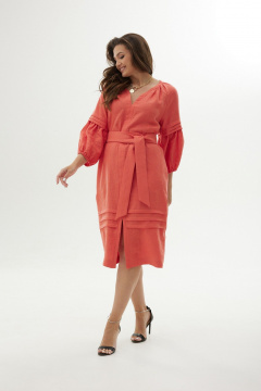 Платье прямого кроя с карманами и декоративными складками MALI 424-010 коралл - фото 2