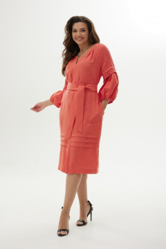 Платье прямого кроя с карманами и декоративными складками MALI 424-010 коралл - фото 1