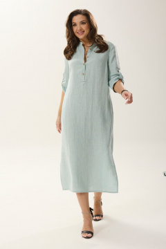 Платье из лен-трикотажа с разрезами и застежкой на пуговицы MALI 424-004 бирюза - фото 3