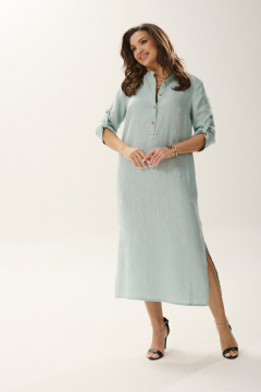 Платье из лен-трикотажа с разрезами и застежкой на пуговицы MALI 424-004 бирюза - фото 1