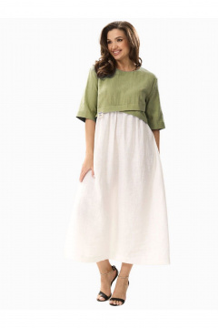 Платье с завышенной талией и горизонтальной складкой MALI 424-005 яблоко - фото 1