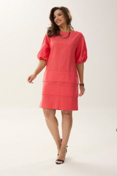 Платье на каждый день с крупными складками и разрезами MALI 424-013 коралл - фото 1