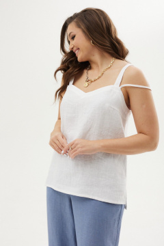 Лёгкий белый топ прямого силуэта из лен и текстиля MALI 624-009 белый - фото 4