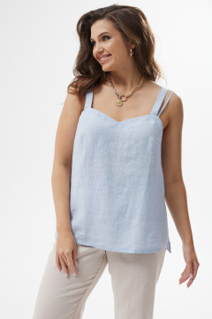 Голубой леновый топ прямого силуэта с двойной бретелью MALI 624-009 голубой - фото 2