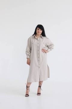Платье рубашка свободного оверсайз из льна SK Brand SK7153 серо-бежевый - фото 1
