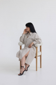 Платье рубашка свободного оверсайз из льна SK Brand SK7153 серо-бежевый - фото 4