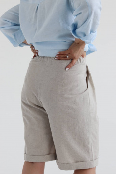 Шорты до колена из льна с резинкой и карманами SK Brand SK7169 серо-бежевый - фото 3