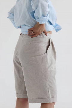Шорты до колена из льна с резинкой и карманами SK Brand SK7169 серо-бежевый - фото 2