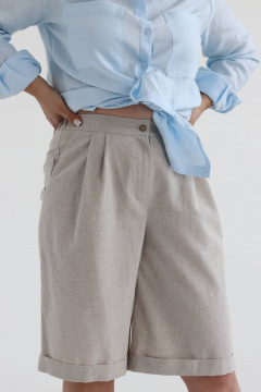 Шорты до колена из льна с резинкой и карманами SK Brand SK7169 серо-бежевый - фото 1