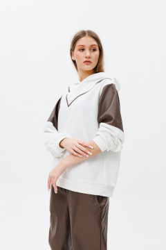 Костюм из кожи и экокожи с свободным кроем FAMA F03-0203 браун/молочный - фото 5