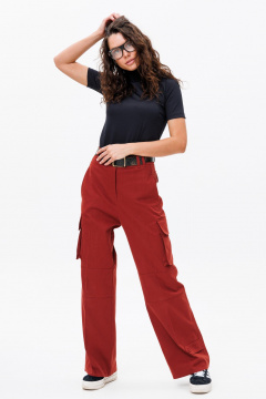 Карго брюки мешковатого силуэта с накладными карманами FAMA F04-0203B бордовый - фото 5