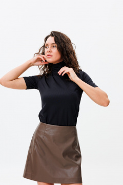 Юбка из эко-кожи приталенного силуэта до колена FAMA F05-0203br браун - фото 2