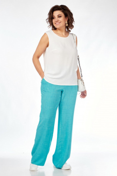 Костюм из вискозы с жакетом топом и брюками летний стиль VI ORO VR-1127 бирюза - фото 4