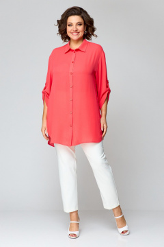 Блуза в стиле на каждый день с асимметричным низом и принтом ANASTASIA MAK 1131 коралл - фото 4