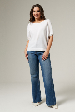 Белая хлопковая блуза с коротким рукавом и вышивкой Панда 149540w белый - фото 2