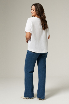 Белая хлопковая блуза с коротким рукавом и вышивкой Панда 149540w белый - фото 3