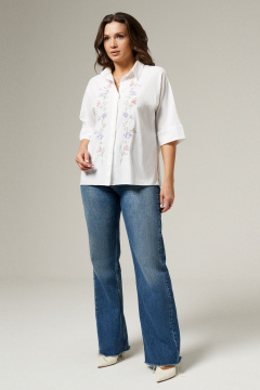 Блуза из хлопка с воротником-стойкой и разрезами Панда 177647w белый - фото 1