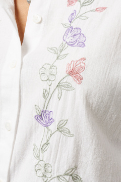 Блуза из хлопка с воротником-стойкой и разрезами Панда 177647w белый - фото 3