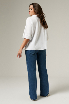 Блуза из хлопка с воротником-стойкой и разрезами Панда 177647w белый - фото 4