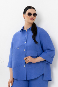 Костюм из льна и текстиля рубашка и широкие брюки на лето Lissana 4899 оттенок_синего - фото 4