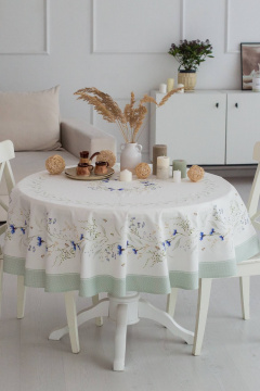 Круглая скатерть из хлопка с васильковым узором и пропиткой Listelle 514001 - фото 1