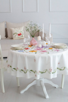 Круглая скатерть с ярким цветочным принтом и каймой из листьев Listelle 514601 - фото 1