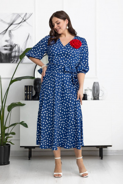 Платье в горошки с поясом и брошью ручной работы Gold Style 2606 синий_горох - фото 2