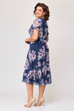 Костюм из шифона: платье и жакет с воланами Slaviaelit 166 синий+магнолии/пудровый - фото 5