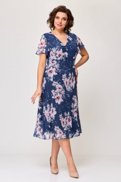 Костюм из шифона: платье и жакет с воланами Slaviaelit 166 синий+магнолии/пудровый - фото 4