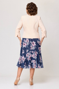 Костюм из шифона: платье и жакет с воланами Slaviaelit 166 синий+магнолии/пудровый - фото 2