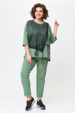 Зеленые брюки-бананы из текстиля с карманами Michel chic 1329/1 нефрит - фото 1