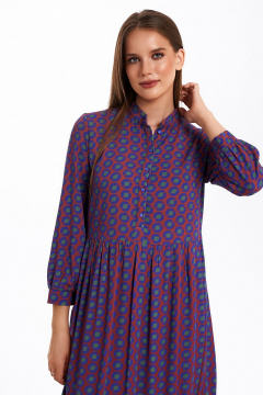 Платье свободного силуэта с плетеной юбкой и длинным рукавом KaVaRi 1056 принт - фото 4