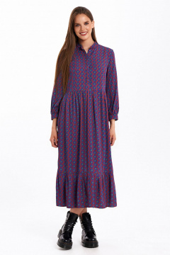Платье свободного силуэта с плетеной юбкой и длинным рукавом KaVaRi 1056 принт - фото 1