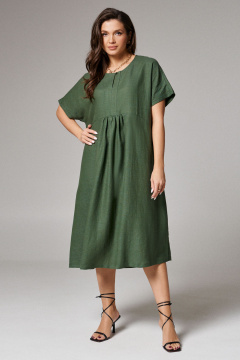 Леняное летнее платье свободного силуэта с карманами Панда 175883w изумрудный - фото 1