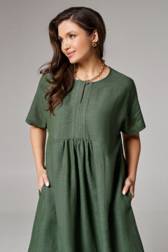 Леняное летнее платье свободного силуэта с карманами Панда 175883w изумрудный - фото 3