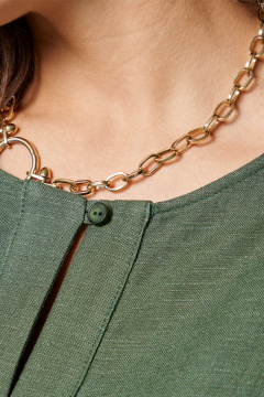 Леняное летнее платье свободного силуэта с карманами Панда 175883w изумрудный - фото 4