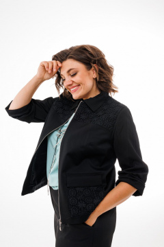 Черный укороченный жакет из текстиля с кружевными деталями Anelli 1439ж черный - фото 5