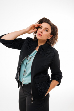 Черный укороченный жакет из текстиля с кружевными деталями Anelli 1439ж черный - фото 2