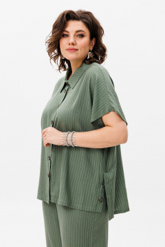 Льняной костюм брюки и рубашка с коротким рукавом для лето Anelli 1405 хаки - фото 5