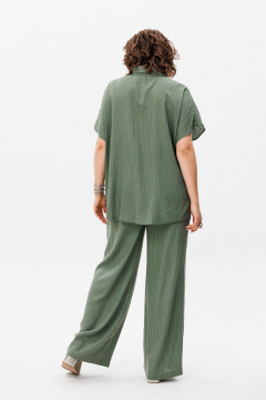 Льняной костюм брюки и рубашка с коротким рукавом для лето Anelli 1405 хаки - фото 4