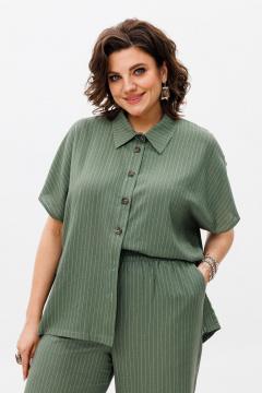 Льняной костюм брюки и рубашка с коротким рукавом для лето Anelli 1405 хаки - фото 2