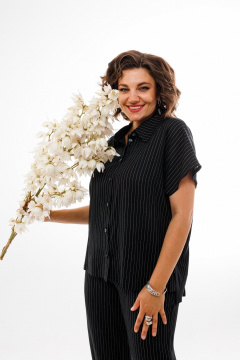 Льняной костюм брюки и рубашка с коротким рукавом — черный Anelli 1405 черный - фото 3