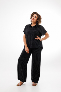 Льняной костюм брюки и рубашка с коротким рукавом — черный Anelli 1405 черный - фото 1