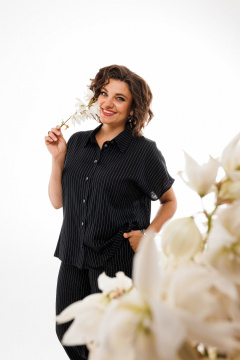 Льняной костюм брюки и рубашка с коротким рукавом — черный Anelli 1405 черный - фото 2