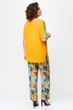 Костюм из туники и брюк с разрезами и накладными карманами Svetlana-Style 1567 горчица+листик - фото 2