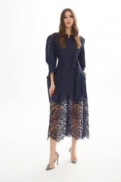 Платье из хлопковой тканной ришелье с подплечником и карманами Vesnaletto 3820-2 - фото 1