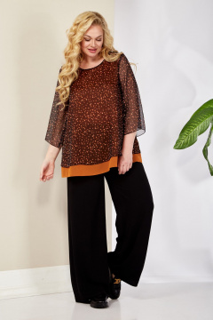 Блуза и брюки из текстиля и шифона с карманами для каждодневного образа Anastasia 1099.3 терракот/черный - фото 5